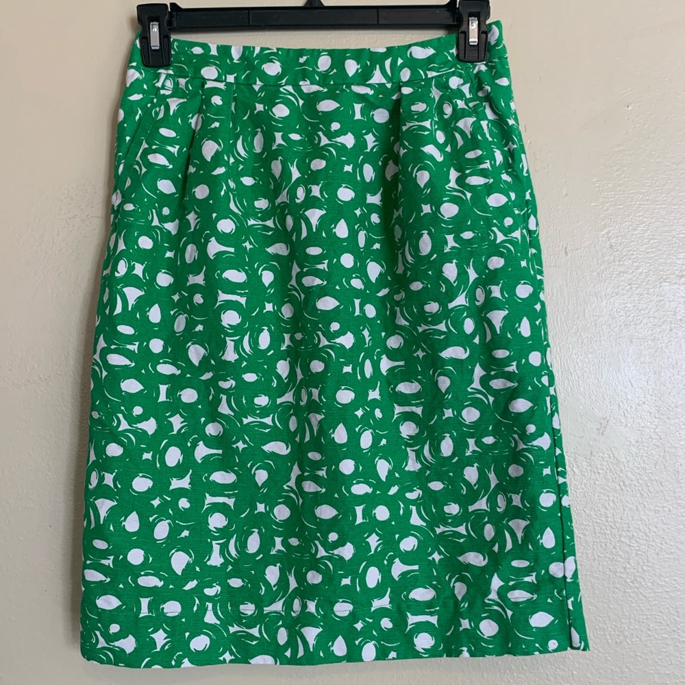 Boden Green and White Pencil Skirt